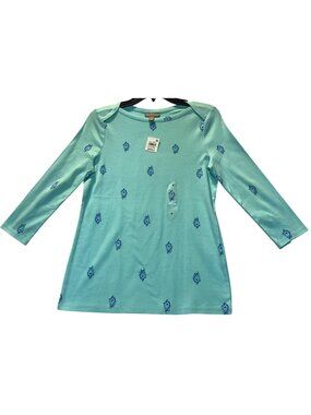 Style & Co Womens Size Small Aqua Paisley Print 3/4 Sleeve Cotton Blend Top
